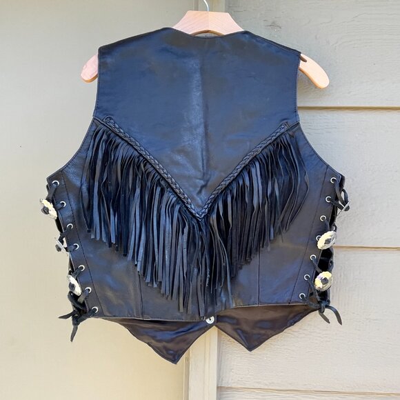 Interstate Leather button up fringe vest, side lashes - size L VGUC - Picture 5 of 7